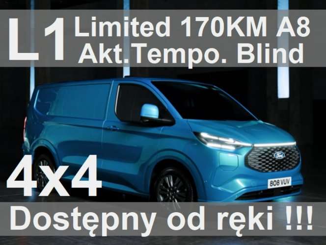 Ford Transit Custom L1 Limited 4x4 170KM A8 Akt. Tempo. Blind Martwe Pole Dostępny odręki