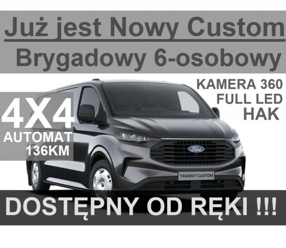 Ford Transit Custom 4x4 L2 Nowy Custom DCIV Brygadowy 6-os. Dostępny od ręki ! 2708zł