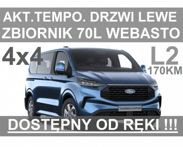 Ford Tourneo Custom 4x4 L2 Nowy Titanium 170KM Akt. Tempomat Webasto Dost. od ręki 3345 zł