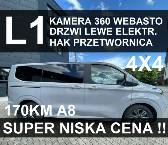 Ford Tourneo Custom Nowy Titanium L1 4x4 170KM Webasto Kamera 360 Hak 3354 zł Niska cena